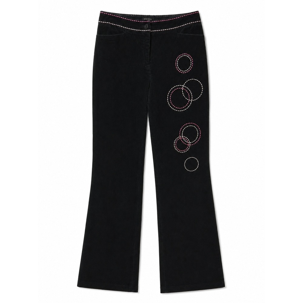 Escada Women's Vintage Y2K Corduroy Embroidered Pants Black Sz 28 Barbie